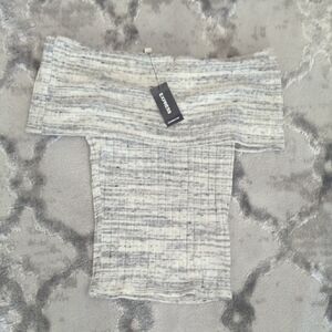 Express Textured Off-Shoulder Top in Gray